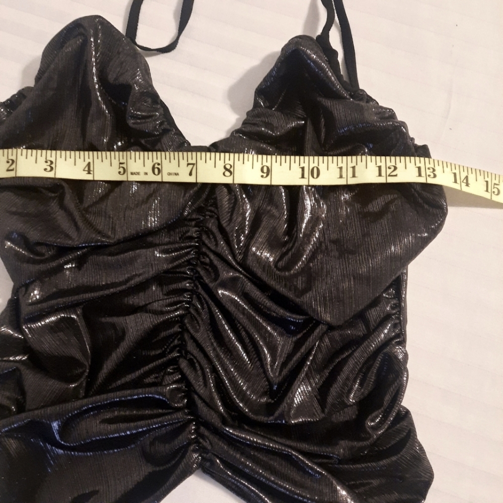 Zara Shiny Metallic Ruched Top Size Med - Picture 7 of 9
